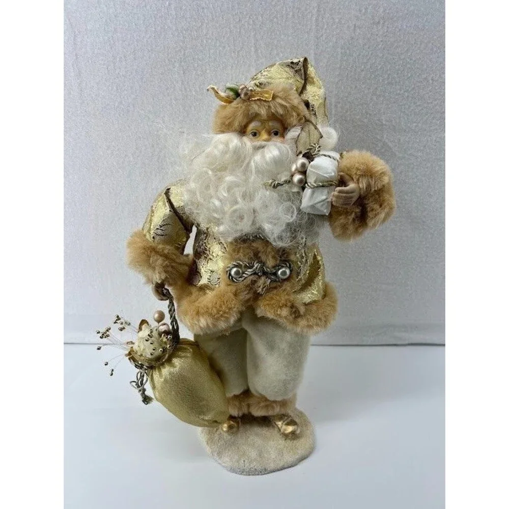 Vintage Kmart Santa Clause Figurine Gold &‎ White Ornate with Bag and Gifts 14